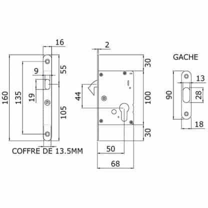 Kit serrure poignée pour porte à galandage fonction clé i noir mat