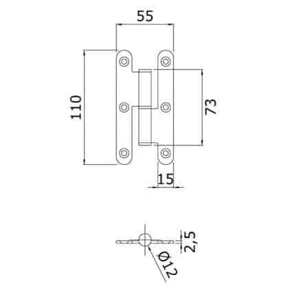 Paumelle inox bout rond nœud plat 110x55x2.5mm